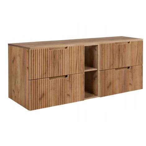 Meuble de Salle de Bain Vena - 140 cm - Chêne Craft - Fronts Rainurés - Fonctionnalité Moderne