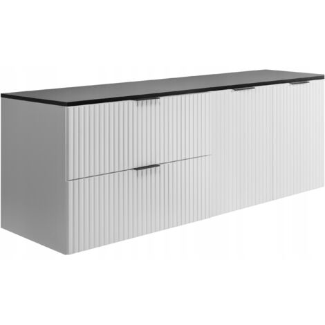 Meuble de Salle de Bain - 140 cm - Blanc - Fronts rainurés - Doux et moderne