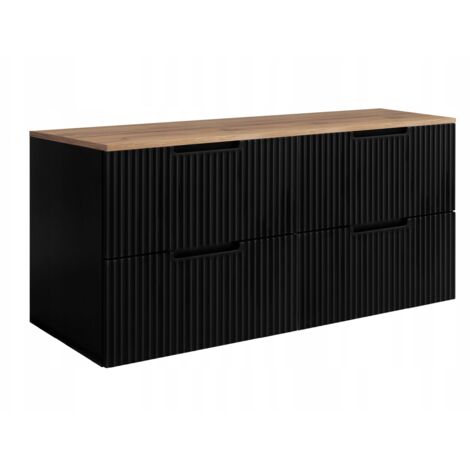 Meuble de salle de bain Vena - 120 cm - Noir - Fronts rainurés - Design moderne et fonctionnel