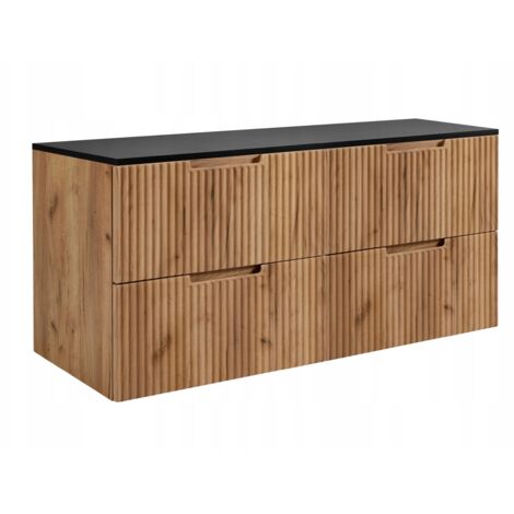 Meuble de Salle de Bain VENA - 160 cm - Chêne doré - Fronts rainurés - Soft close