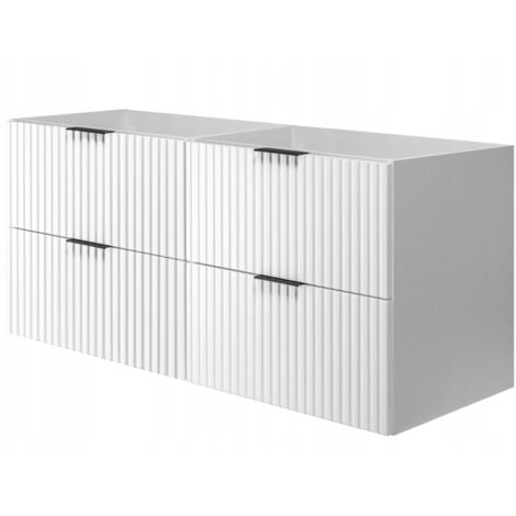 Meuble de Salle de Bain Suspendu - 160 cm - Blanc - Design Moderne - Fronts Rippés