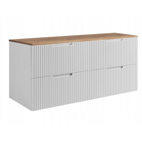 Meuble de Salle de Bain 160 cm - Blanc - Fronts Rippés - Élégant et Pratique