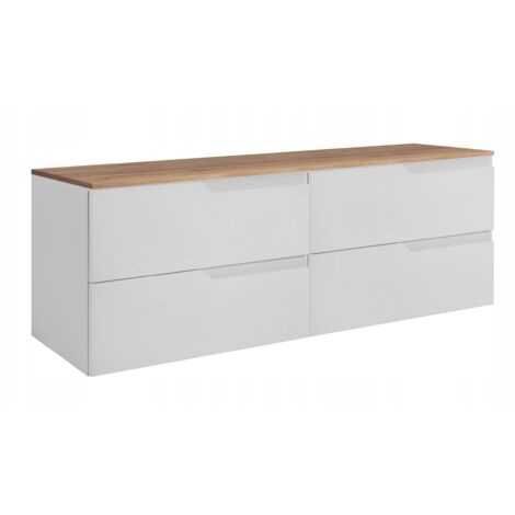 Meuble de Salle de Bain 160 cm - Blanc Chêne Craft - Design Moderne - 4 Tiroirs Soft Close