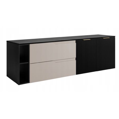 Meuble de salle de bain - 160 cm - Noir et Kashmir - Design moderne - Fonctionnel et élégant