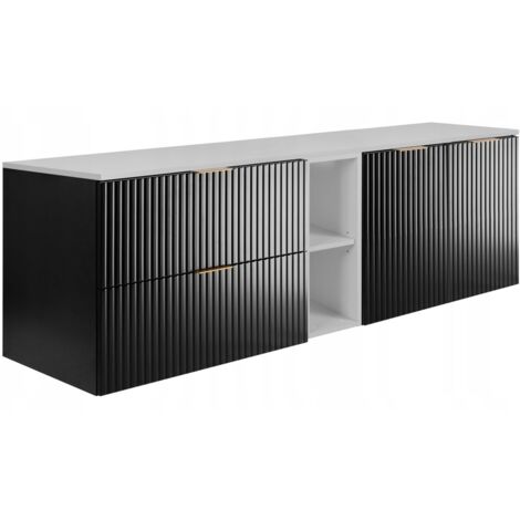 Ensemble de Salle de Bain - 140 cm - Noir - Design Moderne - Avec Tiroirs et Étagère