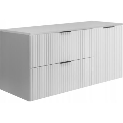 Meuble de salle de bain - 120 cm - Blanc - Design moderne - Fronts rainurés élégants