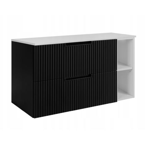 Meuble de salle de bain Vena - 100 cm - Noir et blanc - Design moderne - Fronts rainurés