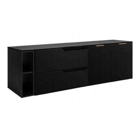 Meuble de Salle de Bain - 160 cm - Noir - Design Moderne - Fronts MDF Élégants