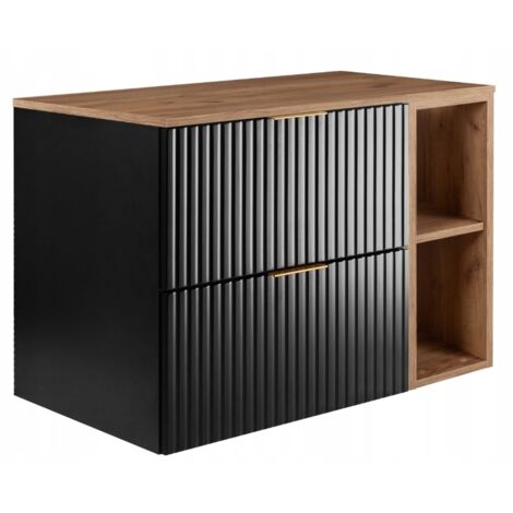 Meuble de Salle de Bain Suspendu - 80 cm - Noir - Fronts Rainurés - Design Moderne et Pratique