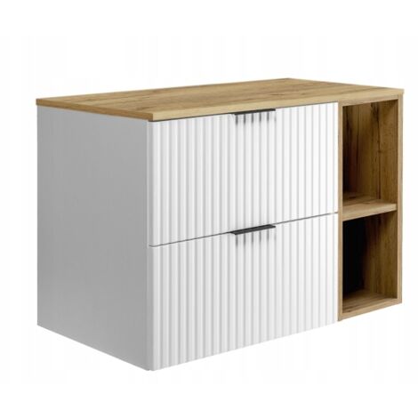 Meuble de Salle de Bain Suspendu - 80 cm - Blanc - Design Moderne - Fronts Rayés MDF