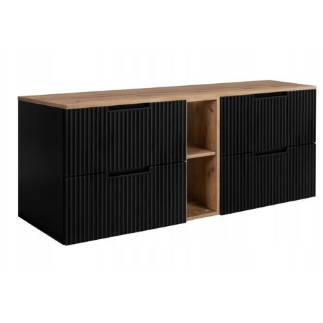 Meuble de Salle de Bain Vena - 140 cm - Noir et Chêne - Design Élégant - Soft Close