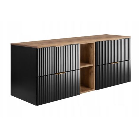 Meuble de Salle de Bain - 140 cm - Noir - Élégant et Pratique - Avec Étagère et Plan de Travail