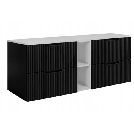 Meuble de Salle de Bain Vena - 140 cm - Noir et Blanc - Élégant et Pratique - Soft Close