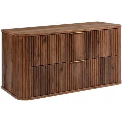 Meuble de Salle de Bain - 100 cm - Noyer - Design Moderne - Fronts Rainurés et Douces Fermetures