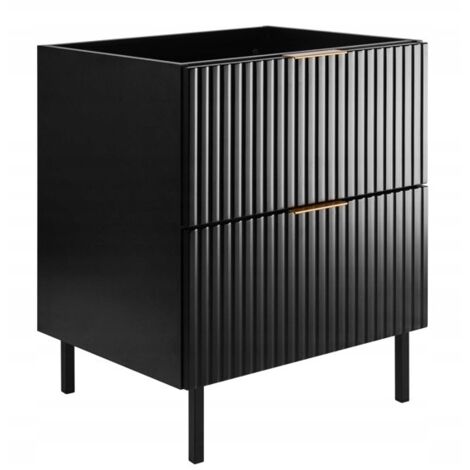 Meuble de Salle de Bain 60 cm - Noir - Design Moderne - Fronts Riffles - Technologie Soft Close