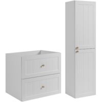 Ensemble de meubles de salle de bains - 60 cm armoire + 136 cm armoire haute - Blanc - Meubles de salle de bains blancs - Armoires de salle de bains