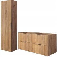 Ensemble de meubles de salle de bains - Chêne brun mat - Craft 120/57/46 cm & 35/136/27 cm Meubles sous-vasque, meubles de salle de bains, armoire haute, armoire de salle de bains