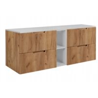 Meuble de salle de bain Vena - 140 cm - Chêne doré - Fronts rainurés - Soft close