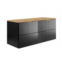 Meuble de Salle de Bain Suspendu - 120 cm - Noir - Design Moderne - Fronts Rainurés