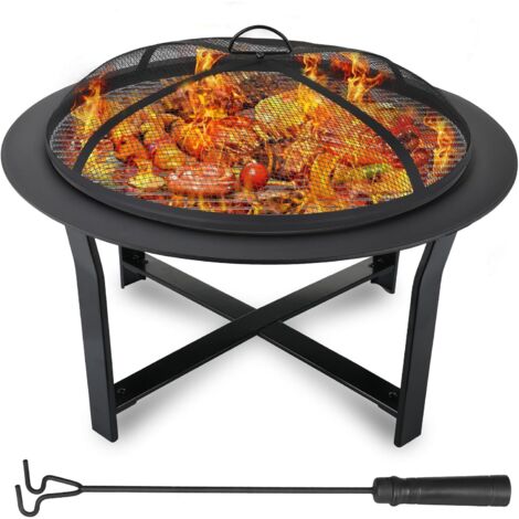 Brasero de Jardin avec Protection Anti-étincelles et Grille de Barbecue Noir Ø 76 cm
