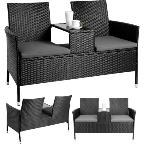 TLSUNNY Salon de Jardin en rotin 2 Places, Banc de Jardin avec Table, canapé de Jardin 130,5 x 56 x 82,5 cm, Noir - Résistant aux intempéries (1/5)