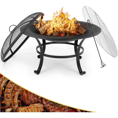 Brasero de Jardin 桅76cm, Barbecue Grill Ext茅rieur, Bras茅ro Ext茅rieur, avec Poker et Couvercle de Protection, pour Camping, Feu de Camp, Jardin