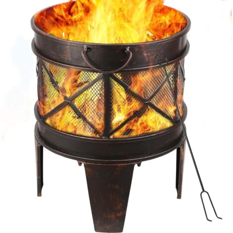 Brasero Exterieur 58 x 42 cm Brasero de Jardin Portable avec poignée Tisonnier et Grille de Carbone Inclus, Brasero Exterieur pour Jardin Chauffage à Charbon de Bois Foyer pour Terrasse Patio Cour (1/5)