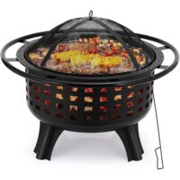Braséro Ø7957cm Braséro Barbecue Brasero de Jardin Braséro Exterieur Brasero Terrasse Grill Acier Inoxydable 304 Couvercle de Protection Contre Les Étincelles Poker pour Chauffage/BBQ