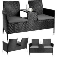 TLSUNNY Salon de Jardin en rotin 2 Places, Banc de Jardin avec Table, canapé de Jardin 130,5 x 56 x 82,5 cm, Noir - Résistant aux intempéries