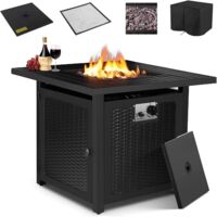 Foyer à gaz 28 Pouces,Table à feu à gaz, y Compris Housse de Protection étanche, Pierres de Lave, Dessus de Table et Pare-étincelles, 72,5 72,5 67,5 cm, 14,5 KW,allumage Automatique