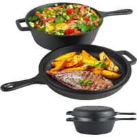Cocotte 2 en 1Marmite en Fonte avec Couvercle de poêleCasserole en Fonte 3.2 L poêle à Frire 1.4L 26 cm marmite, Casserole à Long Manche, pour Cuisine, Camping, Jardin, Barbecue, Poêle à Gaz