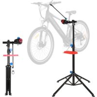 Support de Réparation Vélo, Pied d'Atelier pour Vélo, avec Porte-Outil, Pince de Serrage et Fixation pour Guidon, Hauteur Réglable: 1,15-1,7 m, Rotatif 360°, pour Tous les Types de Vélos Max 50 kg