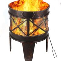 Brasero Exterieur 58 x 42 cm Brasero de Jardin Portable avec poignée Tisonnier et Grille de Carbone Inclus, Brasero Exterieur pour Jardin Chauffage à Charbon de Bois Foyer pour Terrasse Patio Cour