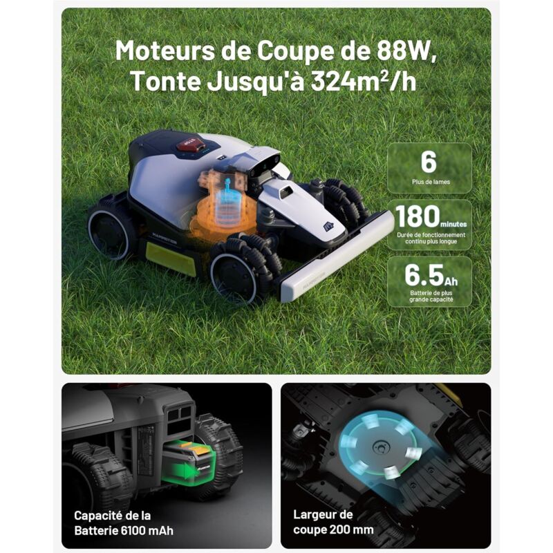 Mammotion LUBA Mini - Robot Tondeuse LiDAR AWD, Sans Câble Périphérique, Cartographie 3D, Pente 80%, 1500 M²