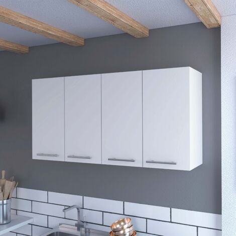 Mobile da Parete per Cucina 120 cm con Quattro Ante, Due Ripiani e Spazio di Archiviazione per Utensili, Dimensioni 60 x 120 x 33,5 cm, Bianco