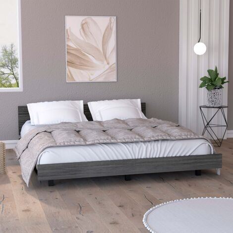 Sommier Queen Kaia con struttura in legno di quercia grigia, altezza 51,6 cm, dimensioni 212,5 cm di lunghezza e 160 cm di larghezza