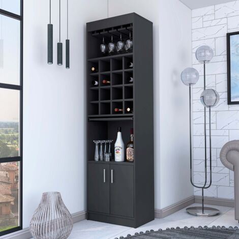 Mobile Bar Kava Beijing con Tavolo Estensibile, Dimensioni 180,6 cm L x 51 cm P x 34 cm H, Colore Nero