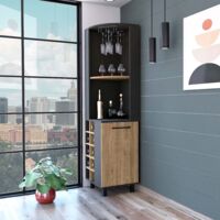 Mobile Bar d'Angolo Kaia in Legno e Metallo, 179,8 cm AL x 44,95 cm AN x 44,95 cm P, Nero e Miele