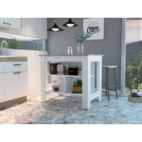 Ilot da cucina antibatterico Cala con superficie antibatterica, tre ripiani, dimensioni 90 cm (Altezza) x 103 cm (Larghezza) x 70 cm (Profondità), colore bianco/duna