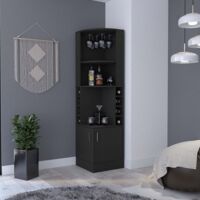 Mobile Bar Angolare Kava Beijing in Legno Nero con Cassetti per Bottiglie e Spazio per Vino, Dimensioni 180,6 cm L x 46,9 cm H x 46,9 cm P