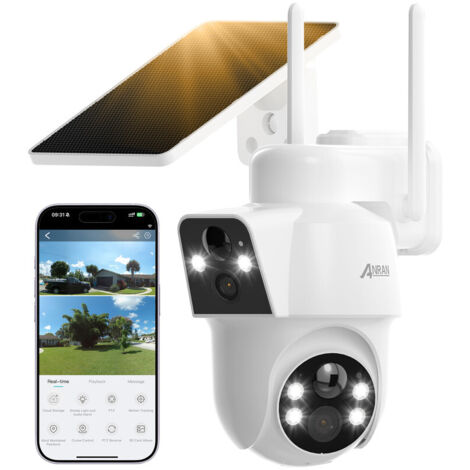 ANRAN 4MP Caméra de Surveillance Extérieure WiFi sans Fil-Double Objectif Double PIR-360° Solaire Caméra-Vision Nocturne Couleur-Batterie Haute Capacité