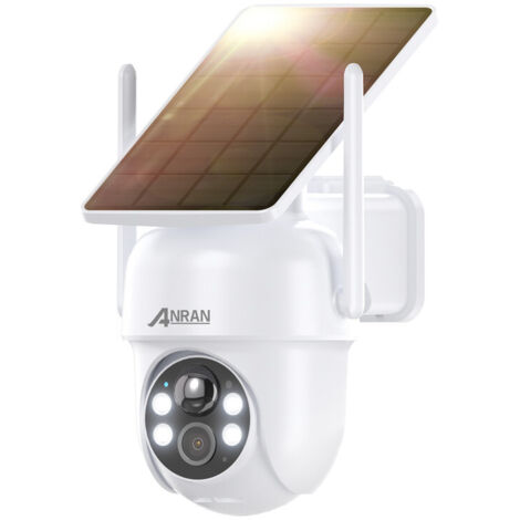 ANRAN 5MP WiFi Außenkamera, Drahtlose Überwachungskamera mit Integriertem Solarmodul, Batteriebetriebene IP-Kamera, Farb-Nachtsicht, Menschenerkennung, Zwei-Wege-Audio, Alarm-Sirene, Q4 Max Weiß