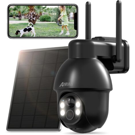 ANRAN 5MP Telecamera WiFi Esterno Senza Fili, 360° Telecamera Pannello Solare con Visione Notturna Colori, Rilevazione del Movimento, Audio a 2 Vie, Allarme, Supporto Alexa, Q3 MAX Nero