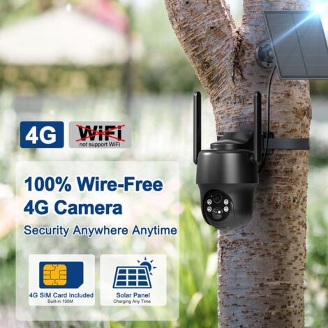 ANRAN Cámara de vigilancia exterior 3G/4G LTE + Panel Solar, 2K Cámara exterior inalámbrica a batería, Tarjeta SIM + Tarjeta SD 32GB, 360° PTZ, Visión Nocturna en Color, Audio Bidireccional G1 BLANCO