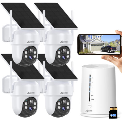 ANRAN Kit de Cámaras de vigilancia exterior inalámbricas 4MP con 4 cámaras a batería solares, Estación base Plug and Play, Tarjeta SD 64GB