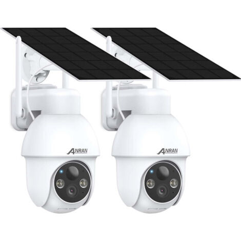 Cámara de vigilancia WIFI exterior 3MP inalámbrica solar, Alarma sonora, Audio bidireccional, Detección de movimiento PIR, Visión nocturna en color de 30m, Compatible con Alexa, ANRAN Q03 Blanco- 2 UN