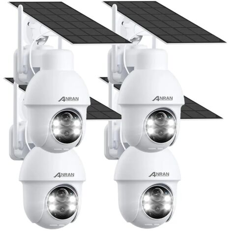Cámara de vigilancia WIFI exterior 3MP inalámbrica solar, Alarma sonora, Audio bidireccional, Detección de movimiento PIR, Visión nocturna en color de 30m, Compatible con Alexa, ANRAN Q03 Blanco- 4 UN
