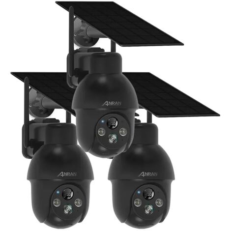 Cámara de vigilancia WIFI exterior 3MP inalámbrica solar, Alarma sonora, Audio bidireccional, Detección de movimiento PIR, Visión nocturna en color de 30m, Compatible con Alexa, ANRAN Q03 Negro - 3 un