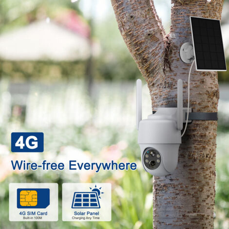 ANRAN Cámara de vigilancia exterior 3G/4G LTE + Panel Solar, 2K Cámara exterior inalámbrica a batería, Tarjeta SIM + Tarjeta SD 32GB, 360° PTZ, Visión Nocturna en Color, Audio Bidireccional G1 NEGRO