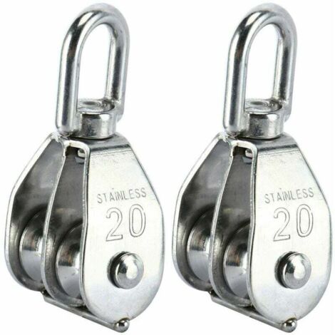 Satz aus 2 Doppelrollenblöcken aus Edelstahl 304 mit Doppelrollen-Drehhaken (M20)